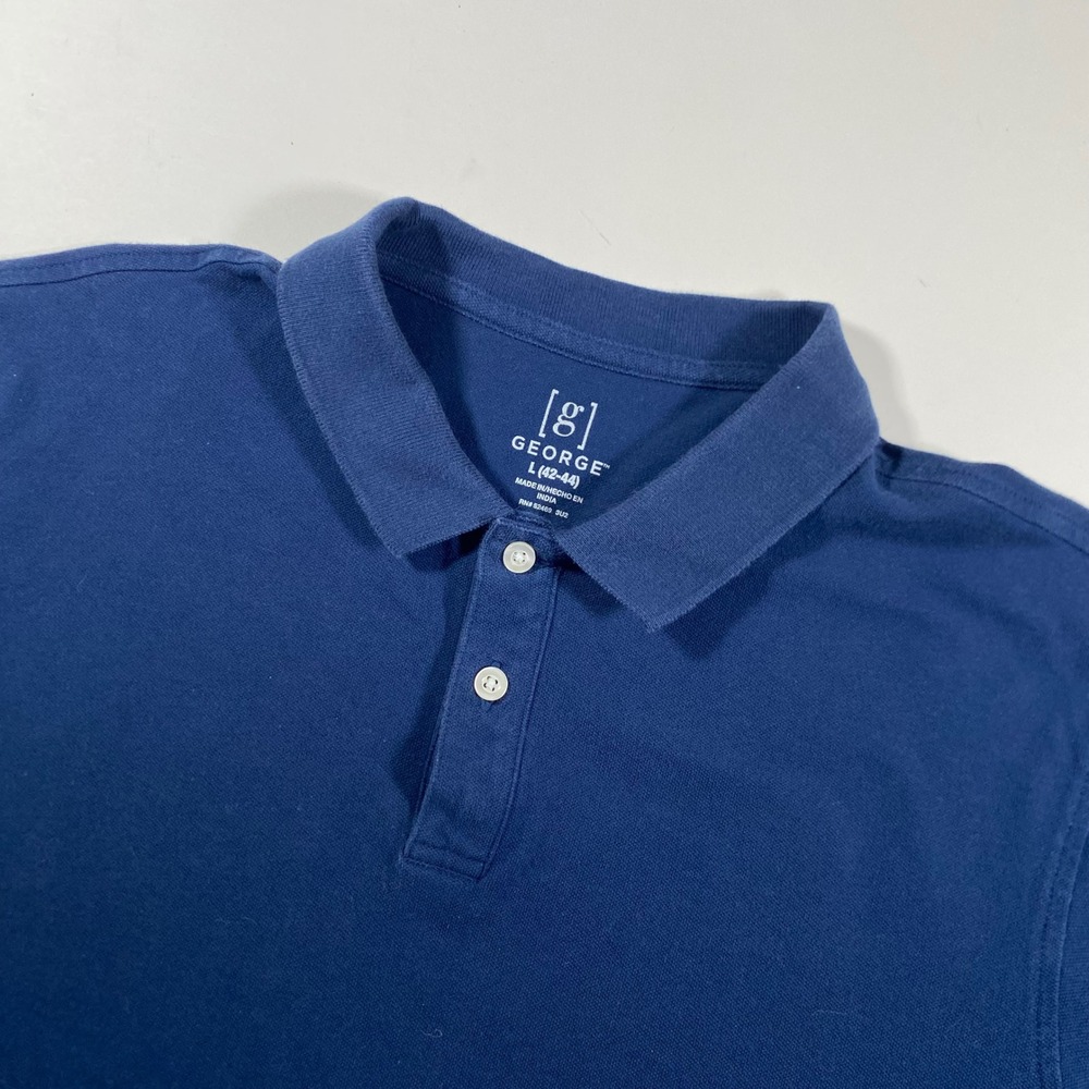 George Mens Navy Blue Short Sleeve Pique Polo Shirt Size L 42-44 3U2